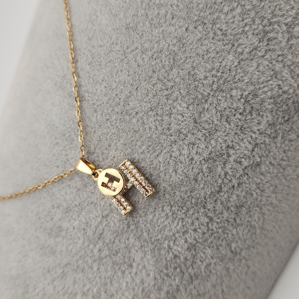18K Gold Plated Stainless Steel Dual H Zircon Letter Pendant Necklace